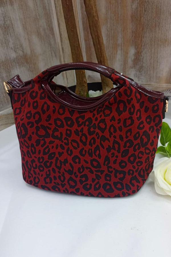 love my fashions Leopard Print Glossy Top Handle Bag