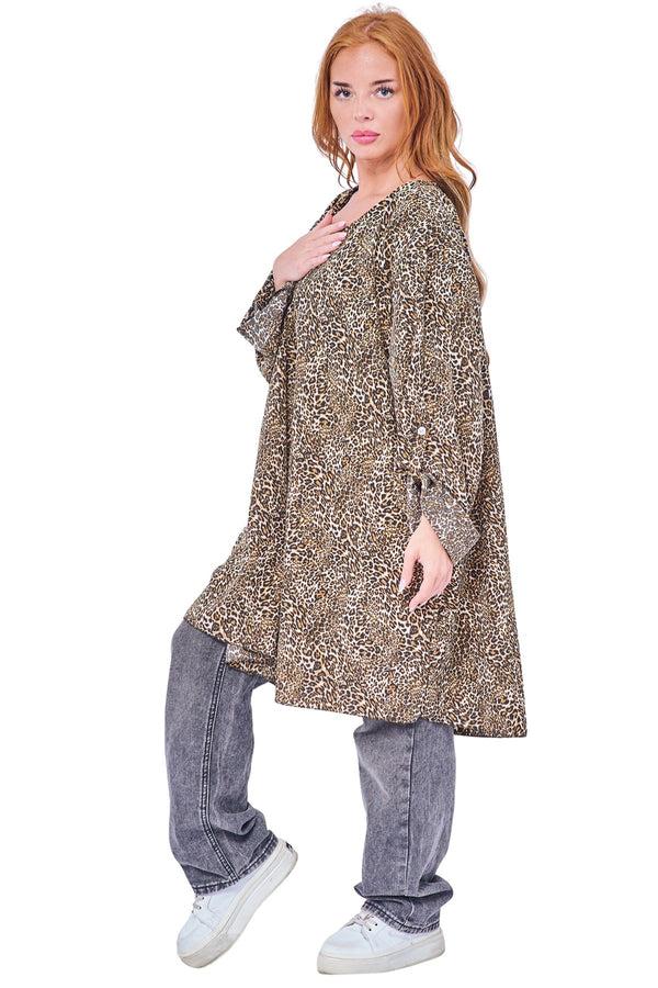 Love My Fashions Leopards Print Button Detail Tunic Top
