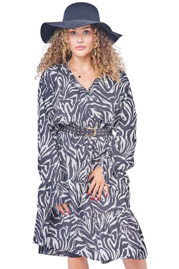Love My Fashions Leopards Print Tiered Button-Down Dress