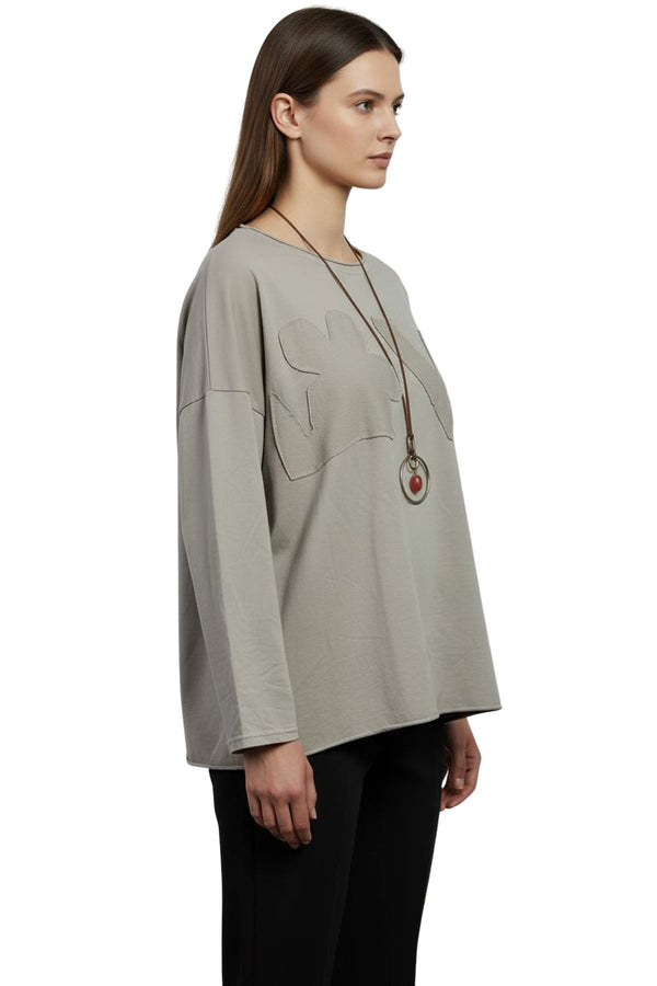 Love My Fashions Love Applique Texture Drop Shoulder Tunic Cotton Top