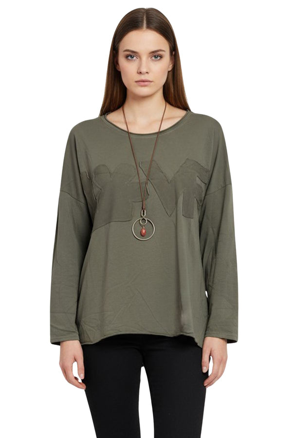 Love My Fashions Love Applique Texture Drop Shoulder Tunic Cotton Top