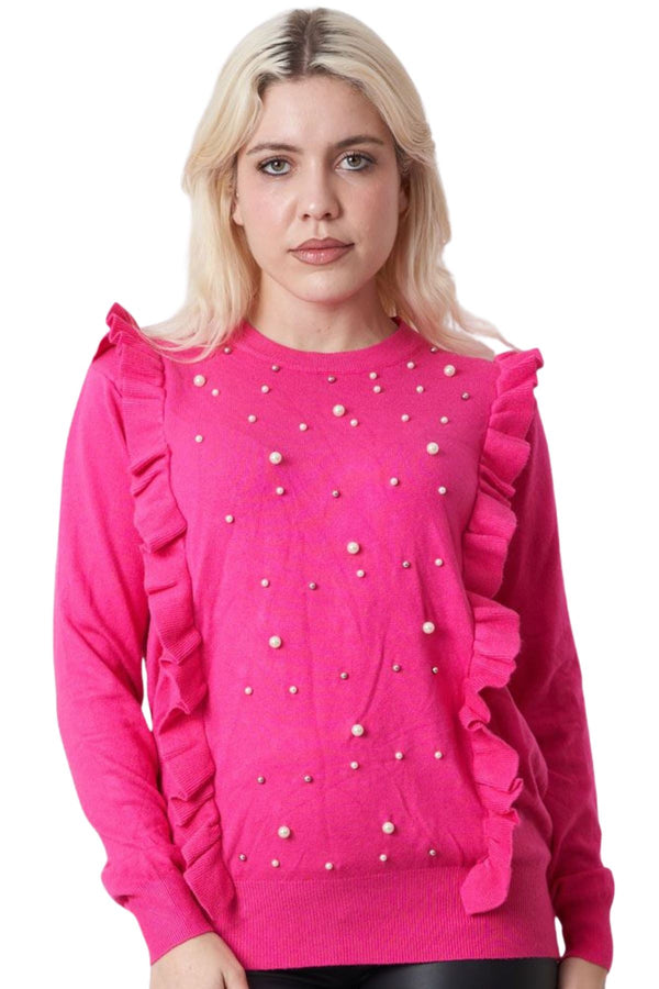 Love My Fashions Pearl Beaded Ruffle Knitted Top