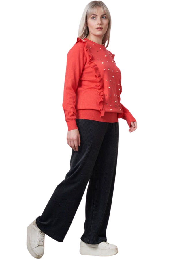 Love My Fashions Pearl Beaded Ruffle Knitted Top