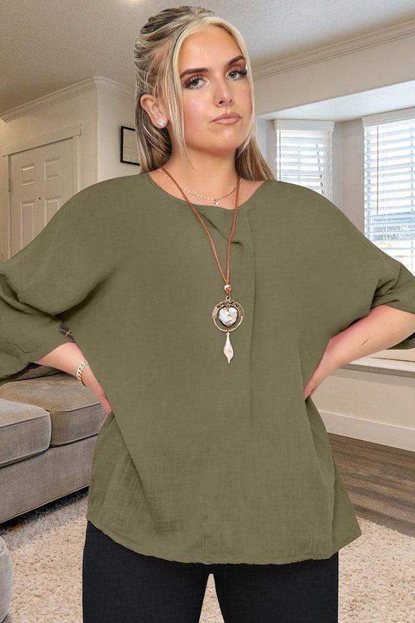 love my fashions Plain Necklace Tunic Top