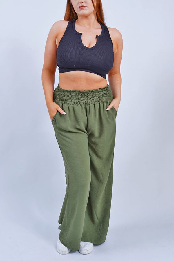 Love My Fashions Plain Smocked High Wasit Palazzo