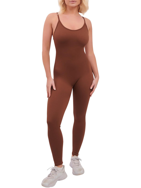 Love My Fashions Ribbed Strappy Nylon Jumpsuit