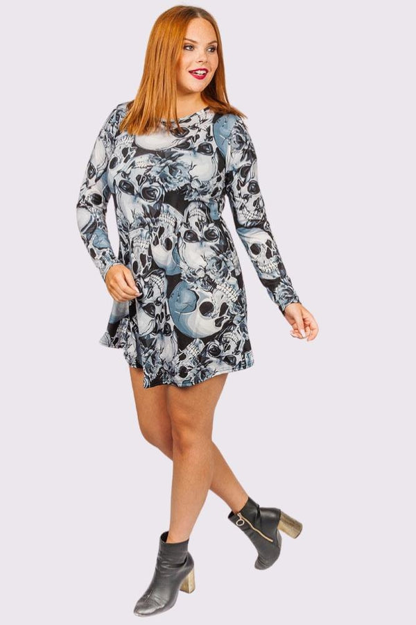 Love My Fashions Skull Grey Print Halloween Dress