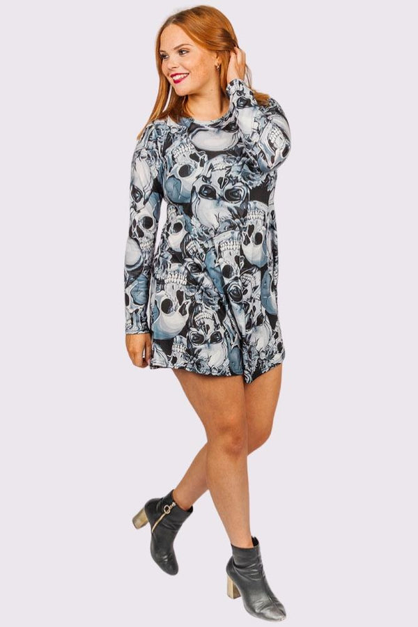 Love My Fashions Skull Grey Print Halloween Dress