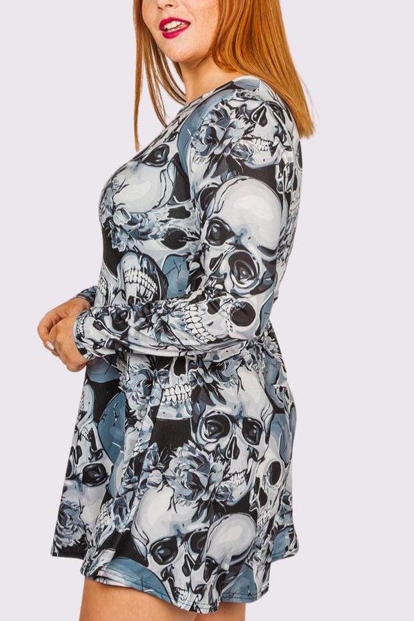 Love My Fashions Skull Grey Print Halloween Dress