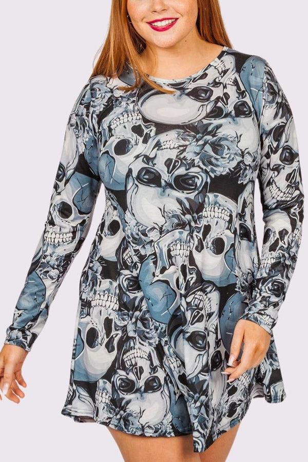 love my fashions Skull Grey Print Halloween Dress
