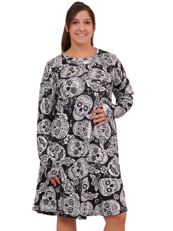 love my fashions Skull Mono Print Halloween Dress