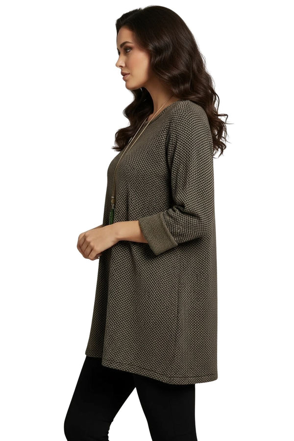 Love My Fashions Metallic Dotted Knit Pattern Tunic Top