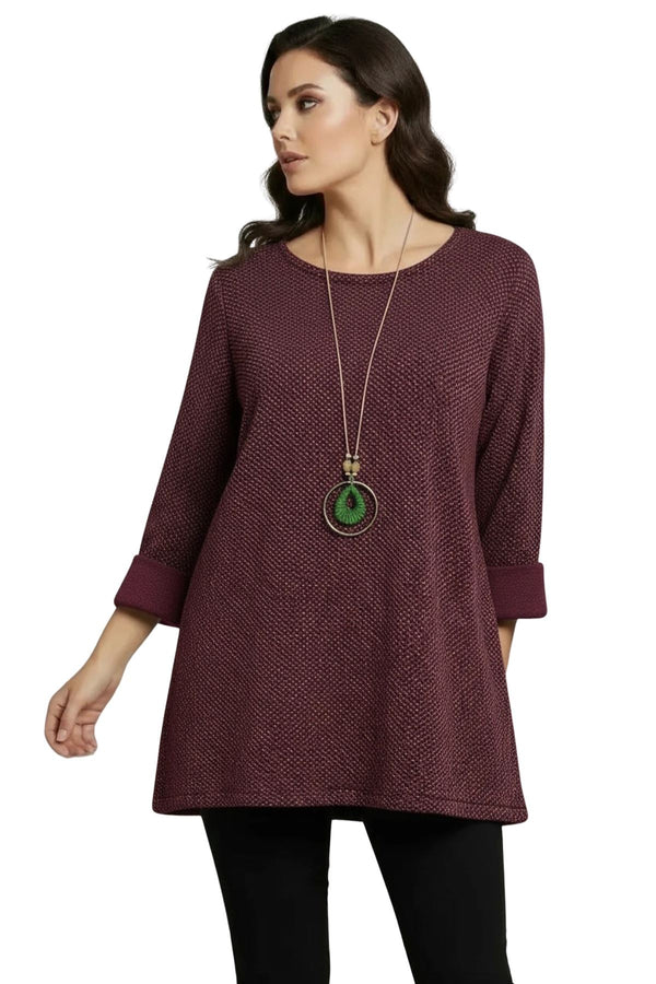 Love My Fashions Metallic Dotted Knit Pattern Tunic Top