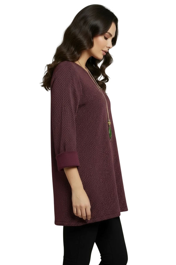 Love My Fashions Metallic Dotted Knit Pattern Tunic Top