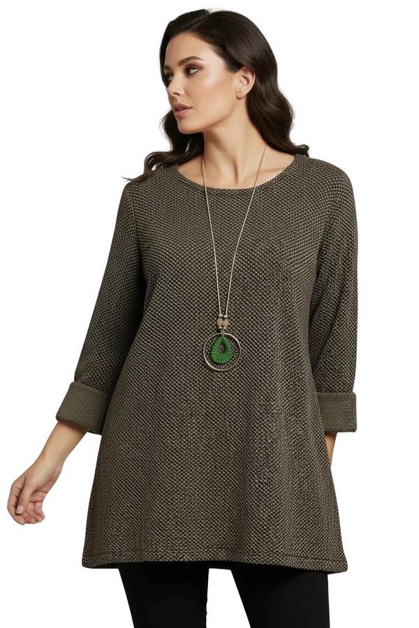 love my fashions Metallic Dotted Knit Pattern Tunic Top