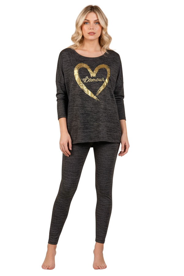 Love My Fashions Metallic Foil Heart Elasticated Waistband Co-Ord Set