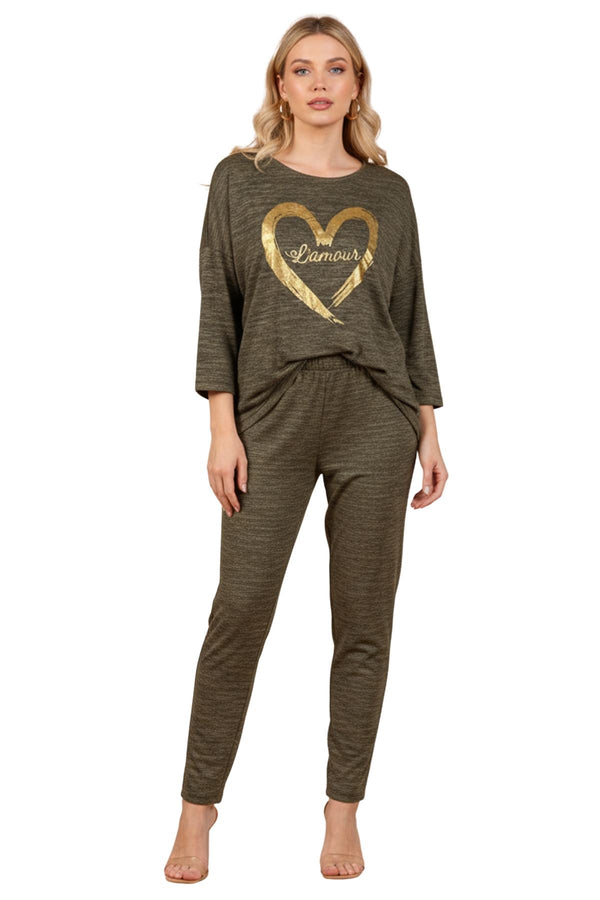 love my fashions Metallic Foil Heart Elasticated Waistband Co-Ord Set