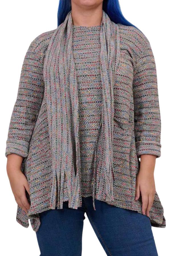 Love My Fashions Multi Stripe Pattern With Scarf Viscose Jumper