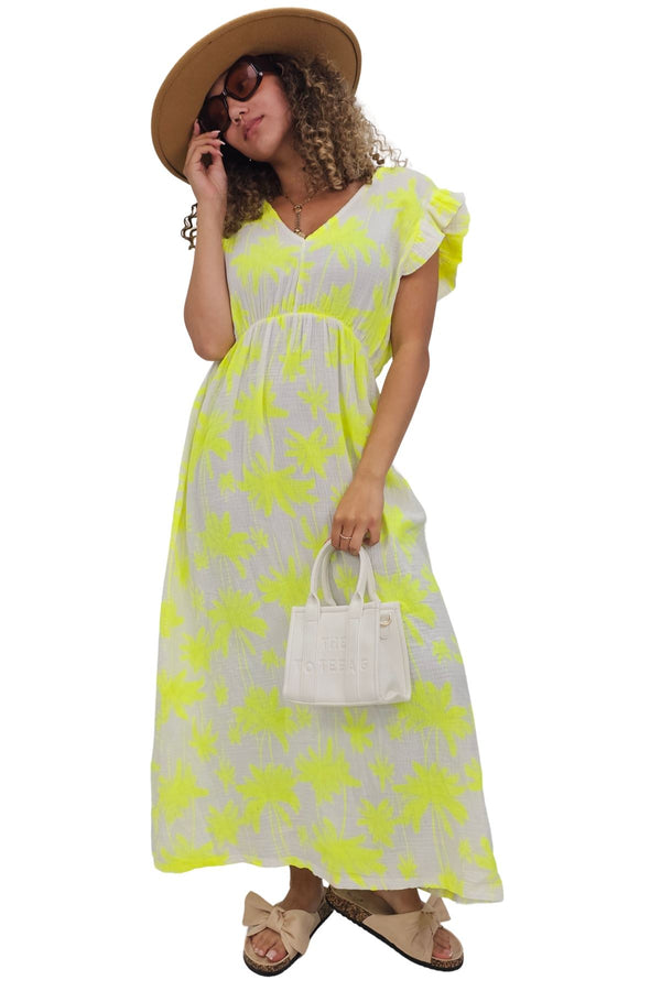Love My Fashions Palm Tree Print Empire Waist Cotton Dress