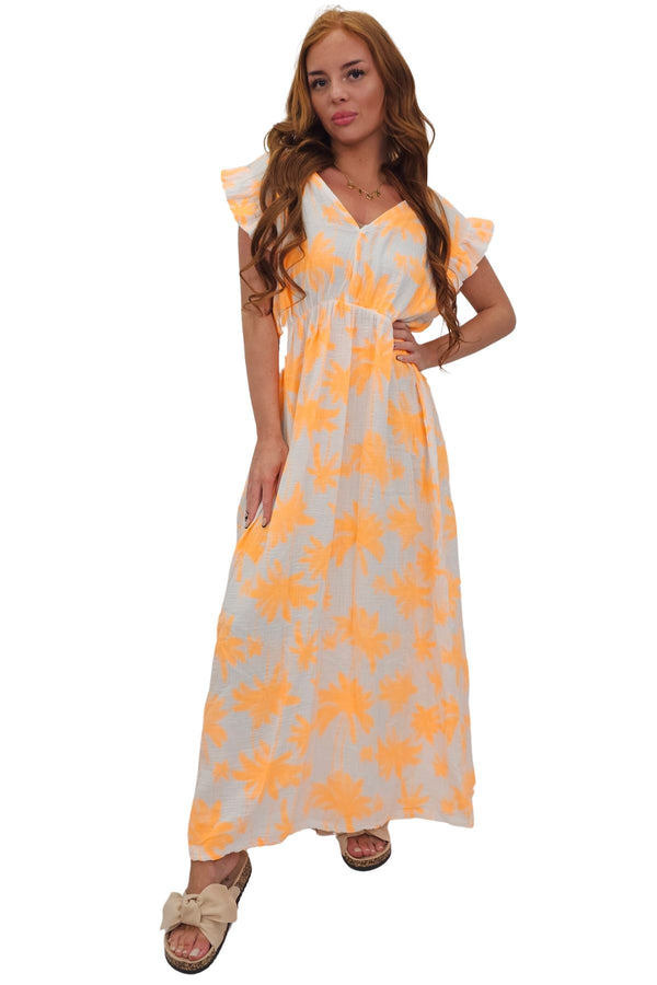 Love My Fashions Palm Tree Print Empire Waist Cotton Dress