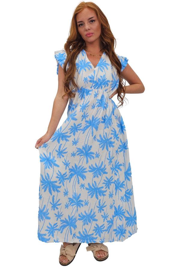 Love My Fashions Palm Tree Print Empire Waist Cotton Dress