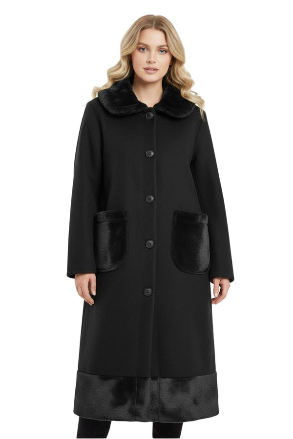 Love My Fashions Plain Front Two Pockets Faux Fur Longline Coat