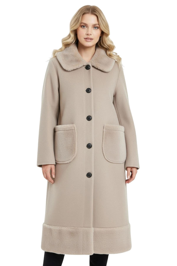 Love My Fashions Plain Front Two Pockets Faux Fur Longline Coat