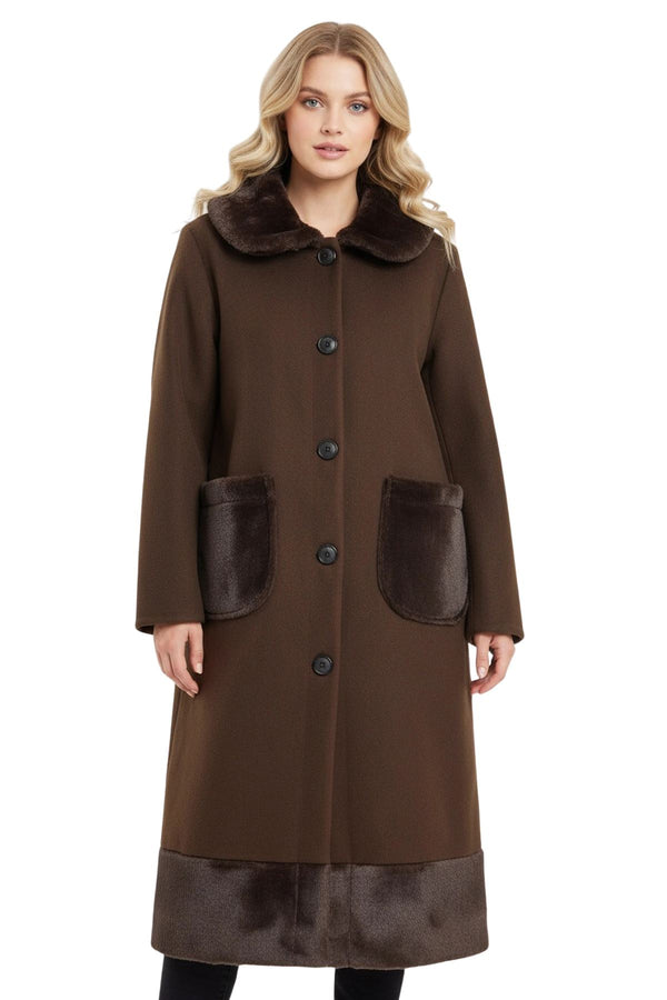love my fashions Plain Front Two Pockets Faux Fur Longline Coat