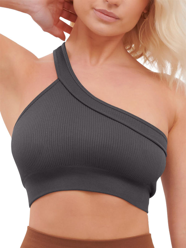 Love My Fashions Plain One Shoulder Seamless Ribbed Nylon Bra
