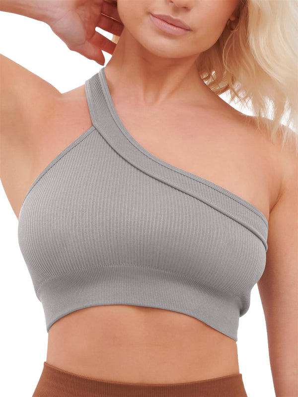Love My Fashions Plain One Shoulder Seamless Ribbed Nylon Bra