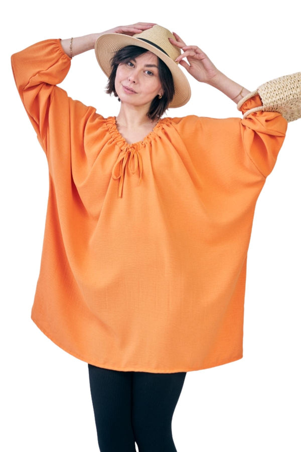 Love My Fashions Plain Oversized Drawstring Neckline Top