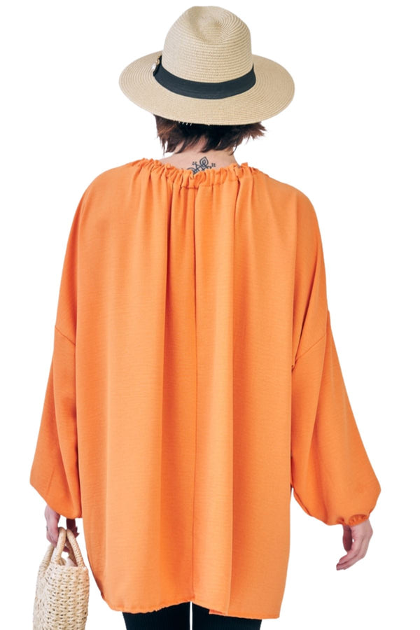 Love My Fashions Plain Oversized Drawstring Neckline Top