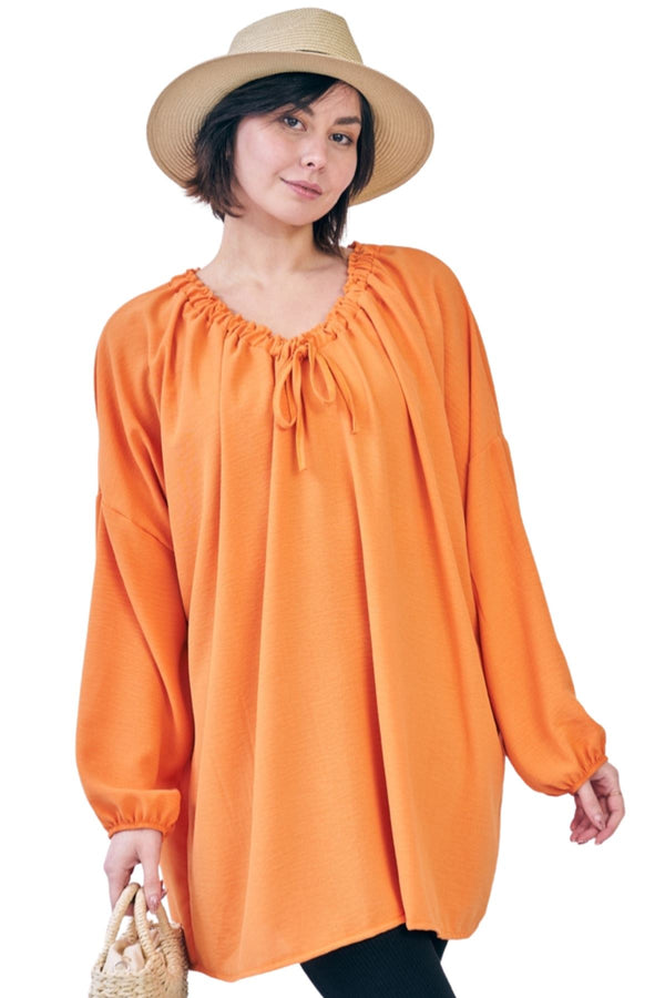 love my fashions Plain Oversized Drawstring Neckline Top