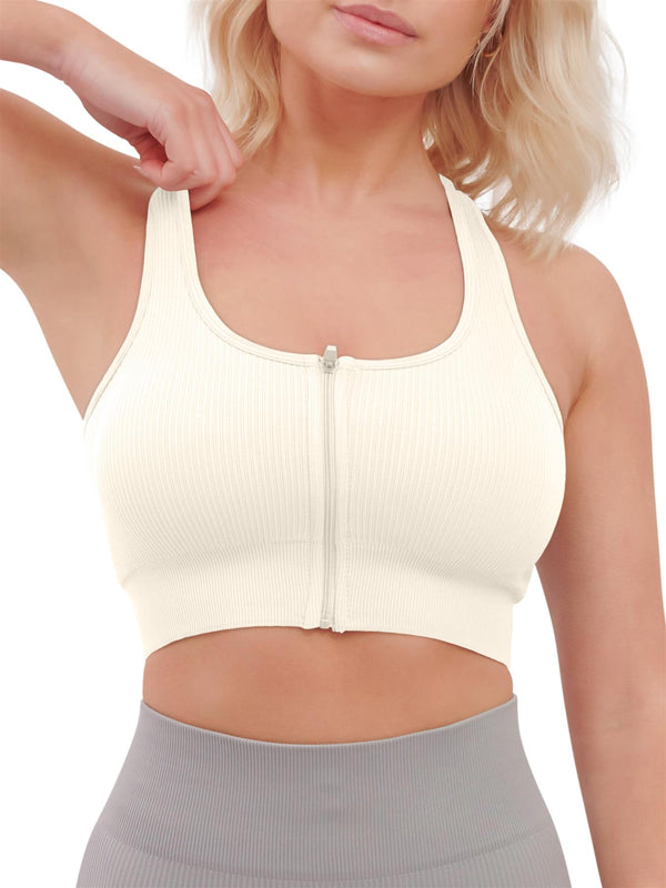 Love My Fashions Plain Seamless Ribbed Front Zip Bra
