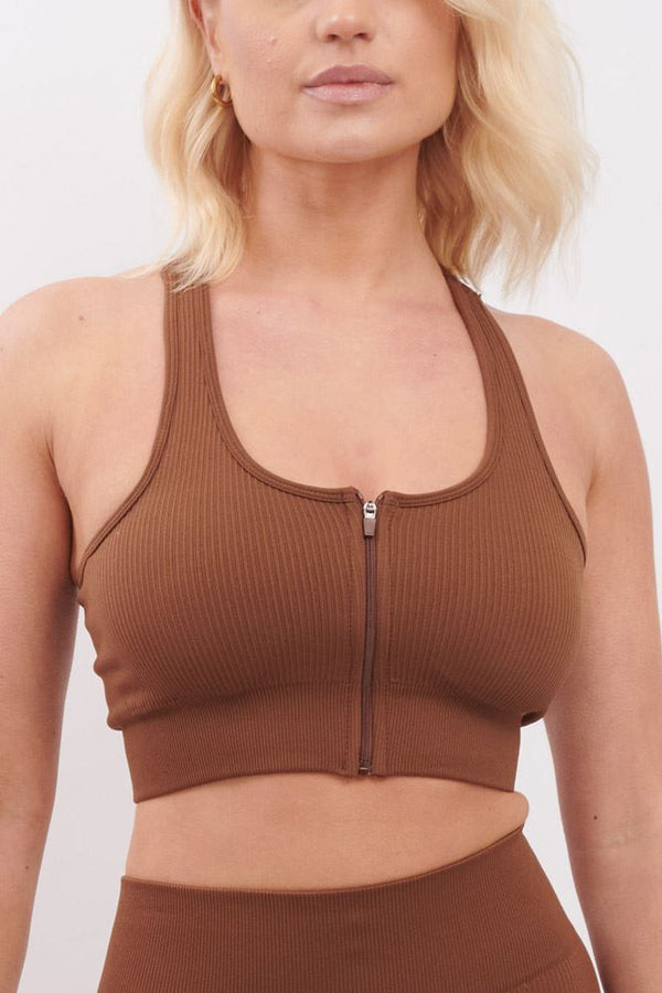 love my fashions Plain Seamless Ribbed Front Zip Bra