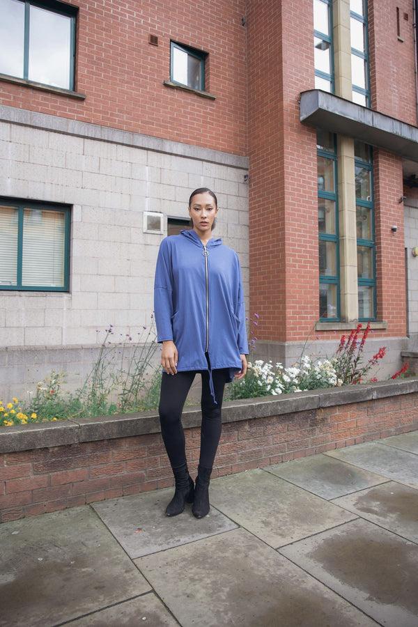 Love My Fashions Plain Zip-Front Drawstring Hem Cotton Hoodie