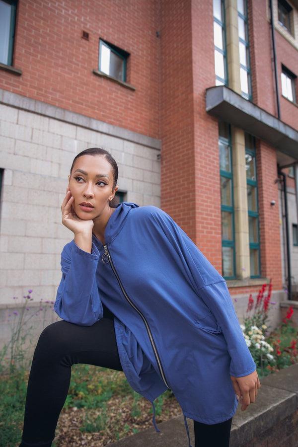 Love My Fashions Plain Zip-Front Drawstring Hem Cotton Hoodie