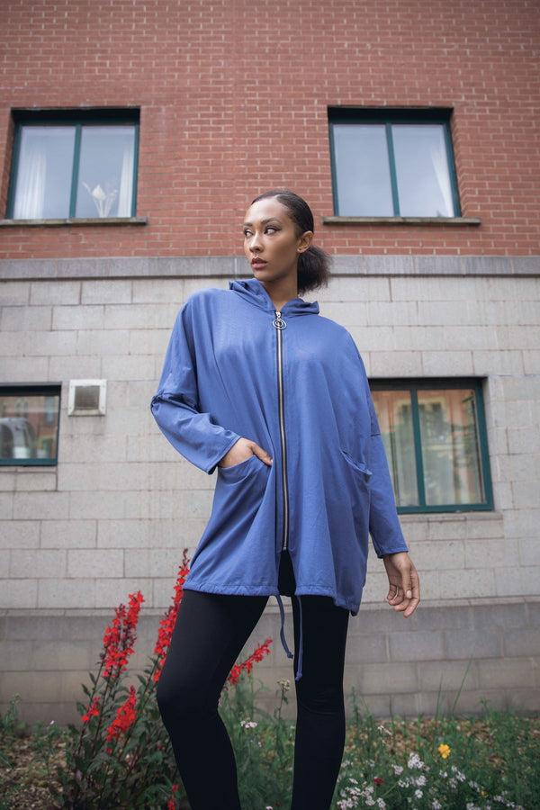 love my fashions Plain Zip-Front Drawstring Hem Cotton Hoodie