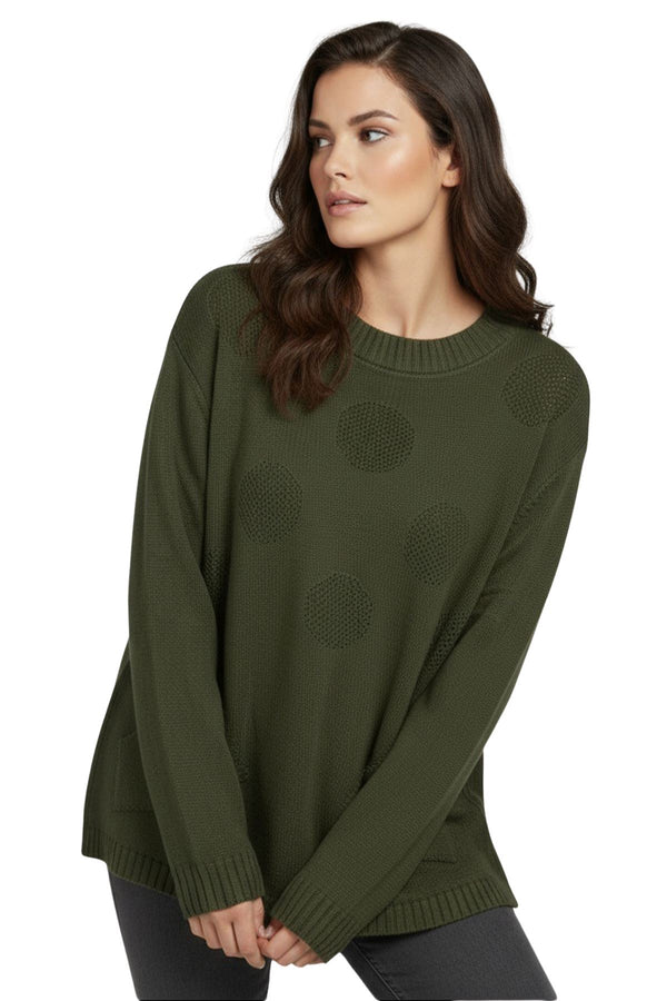 Love My Fashions Polka Dot Knit Pattern Front Two Pockets Tunic Top