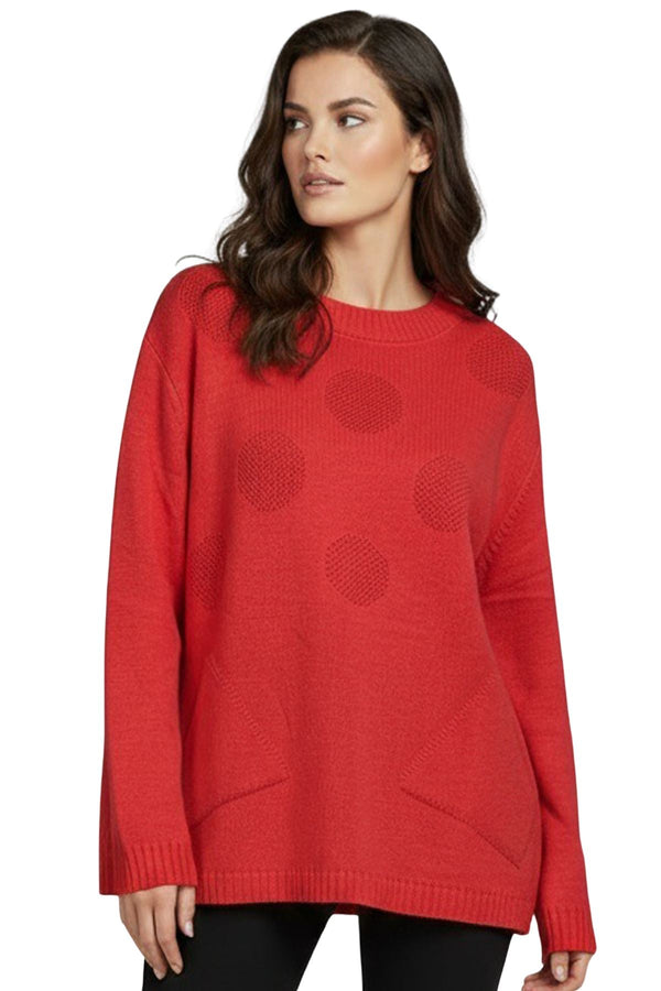 Love My Fashions Polka Dot Knit Pattern Front Two Pockets Tunic Top