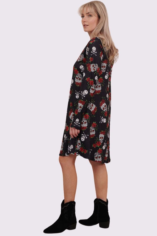 Love My Fashions Rose Skull And Bones Print Halloween Dress