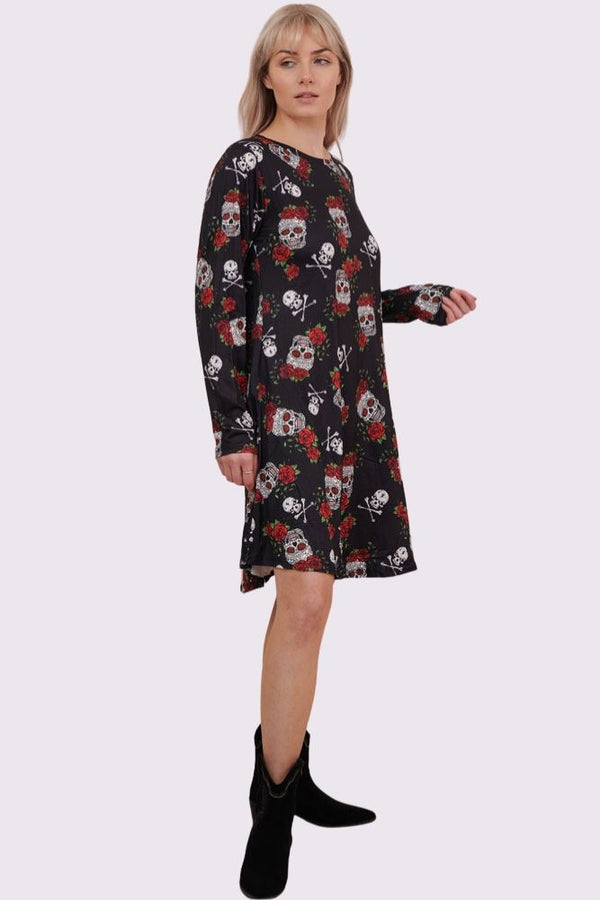 Love My Fashions Rose Skull And Bones Print Halloween Dress