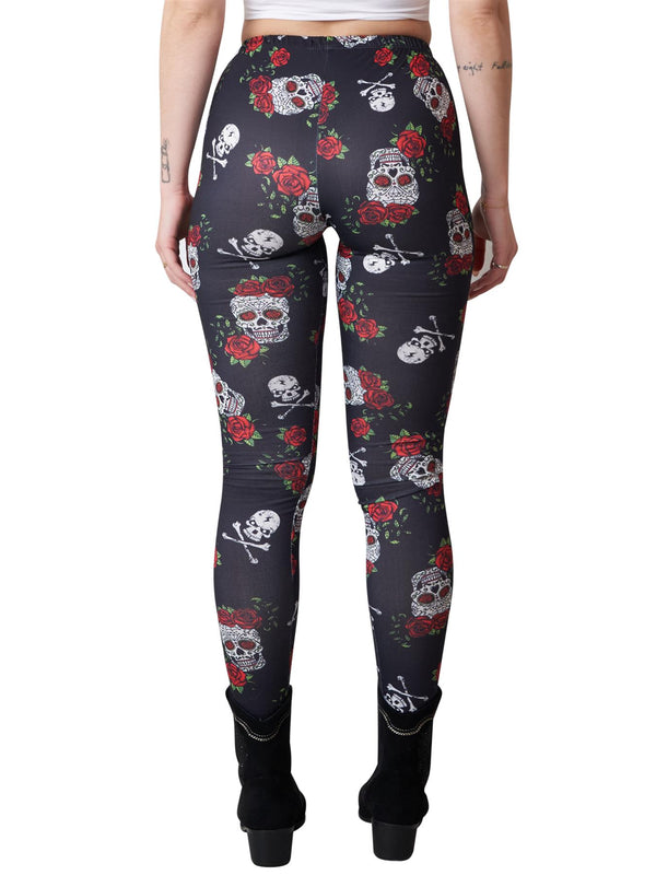 Love My Fashions Rose Skull And Bones Print Halloween Leggings