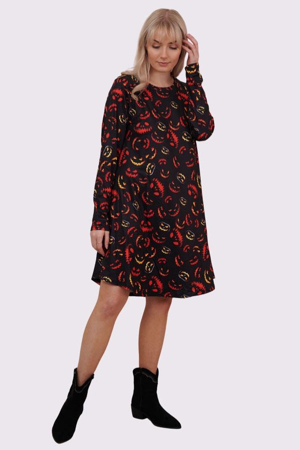 Love My Fashions Scary Pumpkins Print Halloween Dress