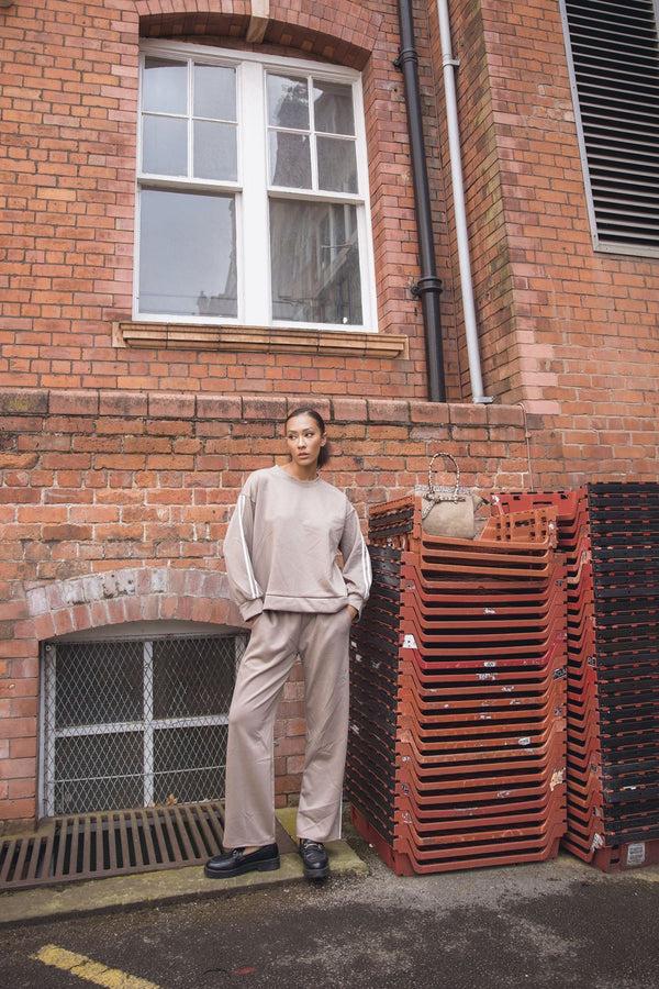 Love My Fashions Side Stripe Details Ribbed Cuffed Sleeve Wide Leg Trousers Co-Ord Set