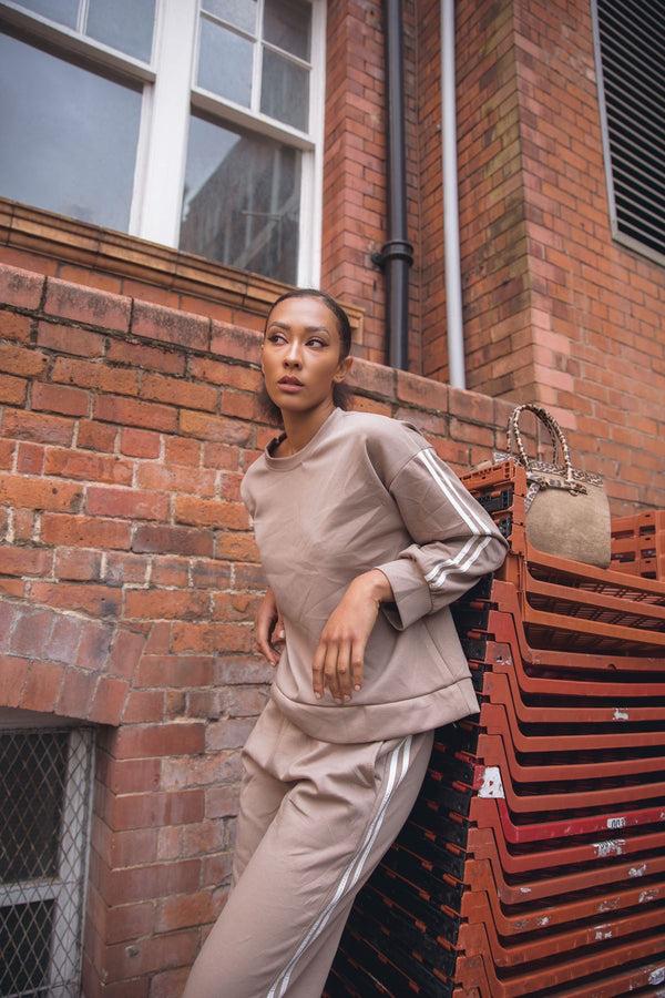 Love My Fashions Side Stripe Details Ribbed Cuffed Sleeve Wide Leg Trousers Co-Ord Set