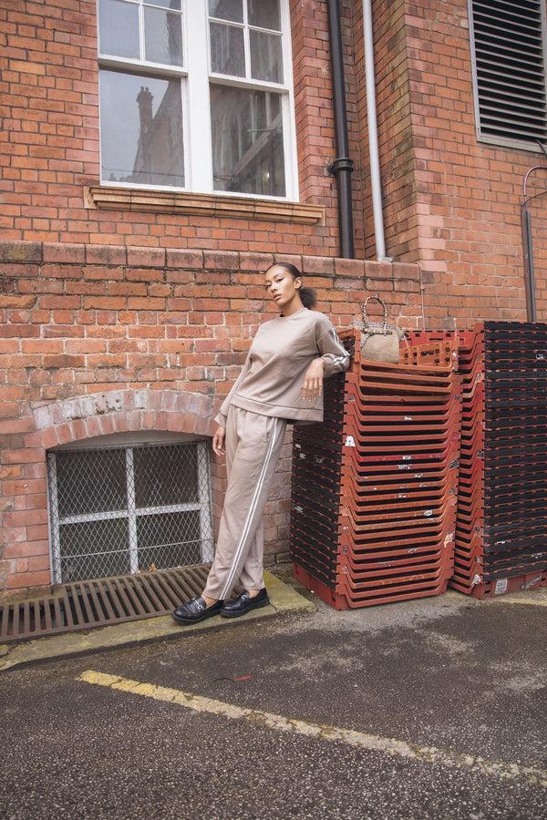 Love My Fashions Side Stripe Details Ribbed Cuffed Sleeve Wide Leg Trousers Co-Ord Set