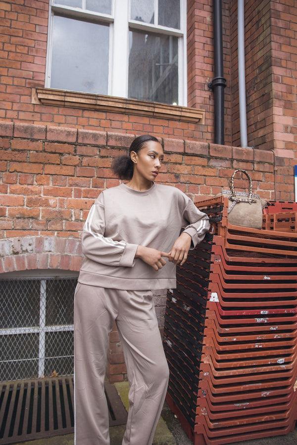 love my fashions Side Stripe Details Ribbed Cuffed Sleeve Wide Leg Trousers Co-Ord Set