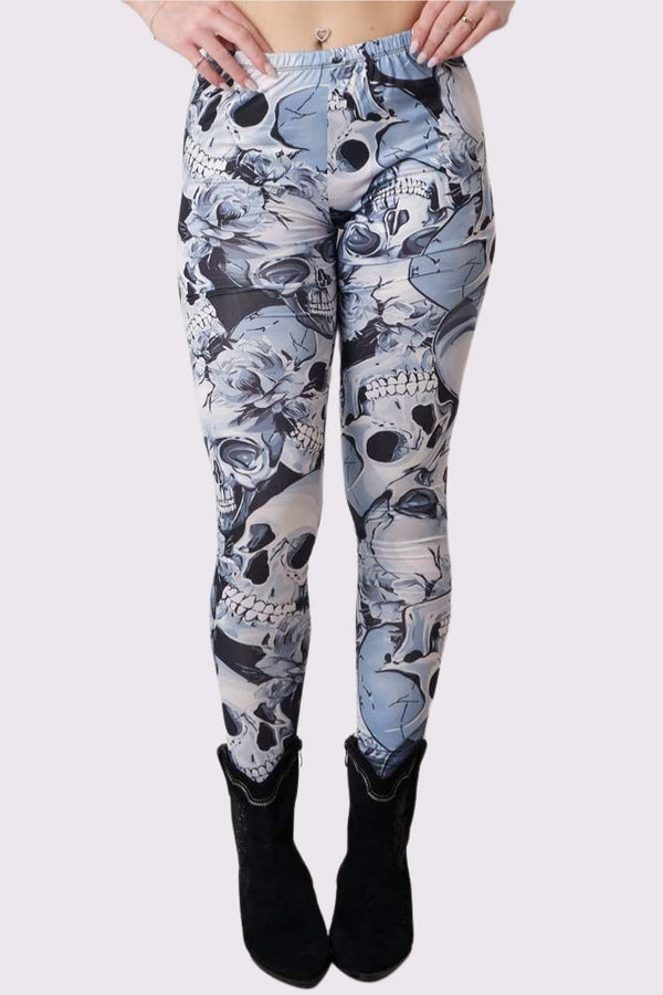 love my fashions Skull Grey Print Halloween Legging