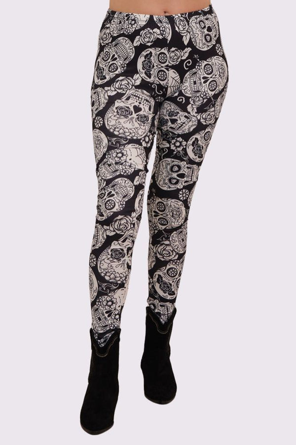 love my fashions Skull Mono Print Halloween Leggings
